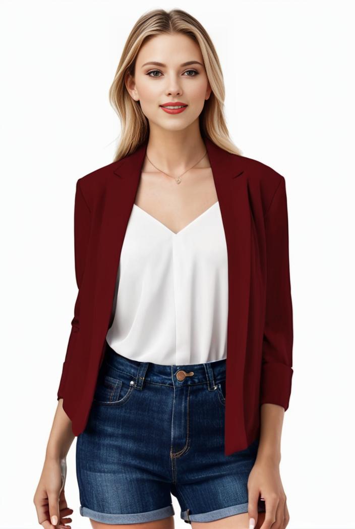 women s solid open front blazer with long sleeves for office wear 139372
