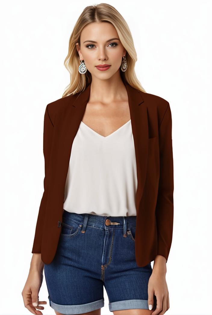 women s solid open front blazer with long sleeves for office wear 139373