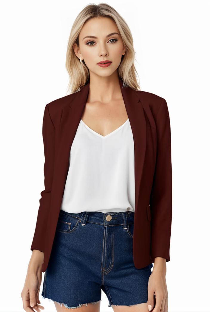women s solid open front blazer with long sleeves for office wear 139376