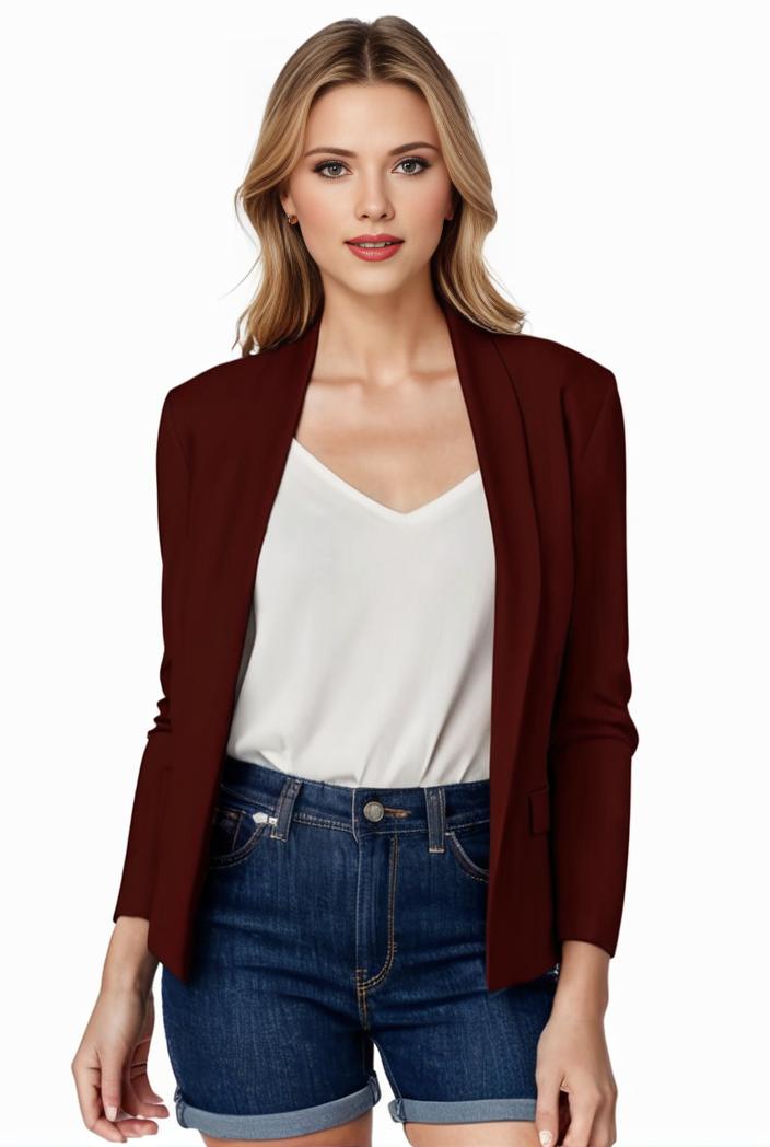 women s solid open front blazer with long sleeves for office wear 139377