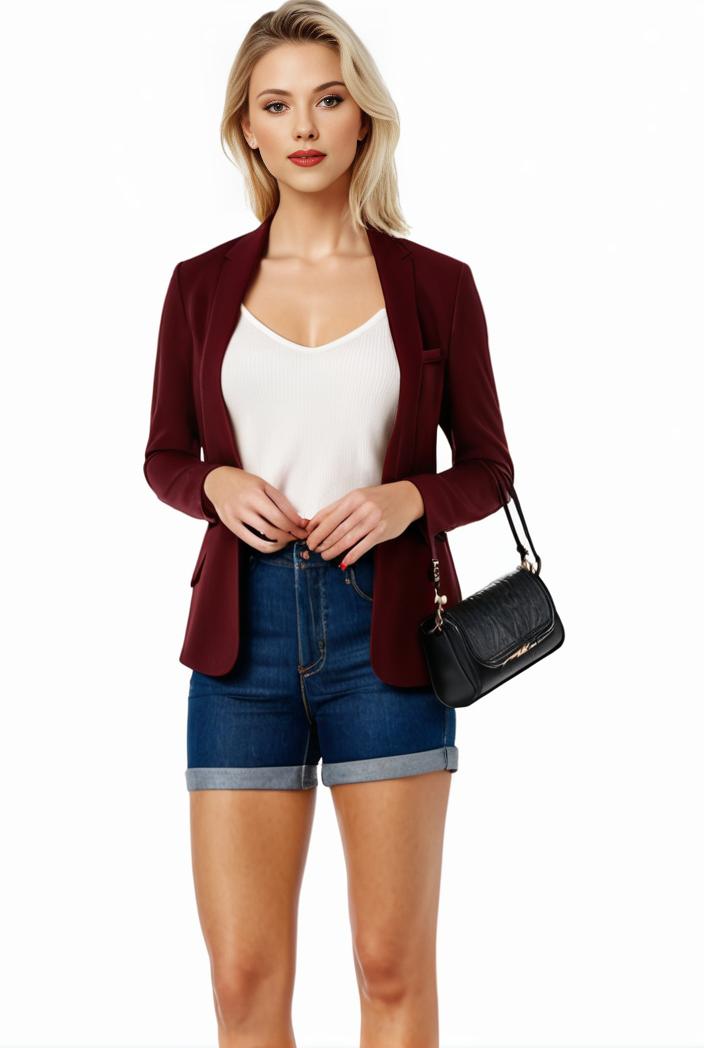 women s solid open front blazer with long sleeves for office wear 139414