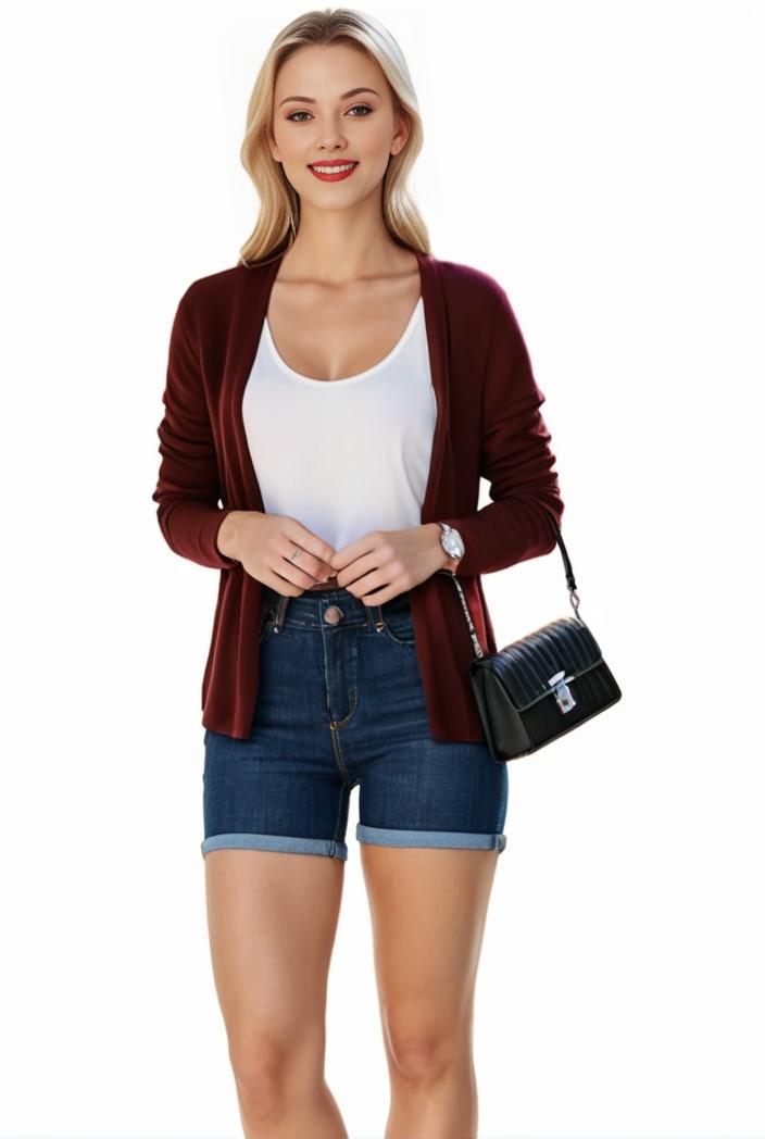 women s solid open front blazer with long sleeves for office wear 139416