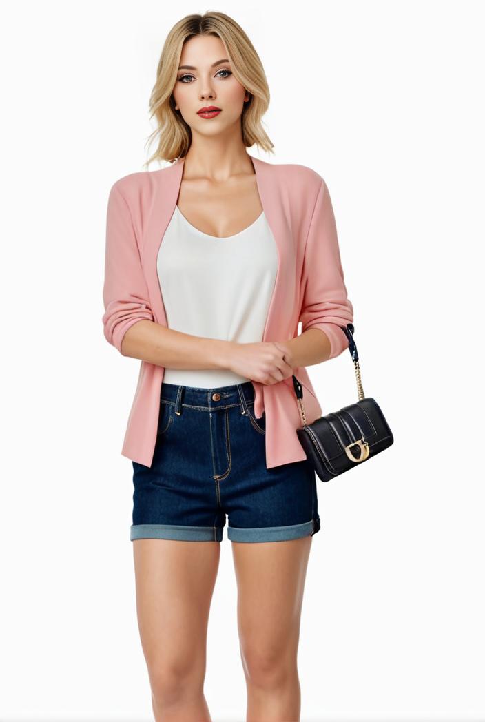 women s solid open front blazer with long sleeves for office wear 139420