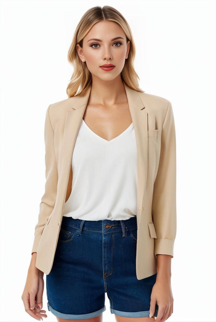 women s solid open front blazer with long sleeves for office wear 139426