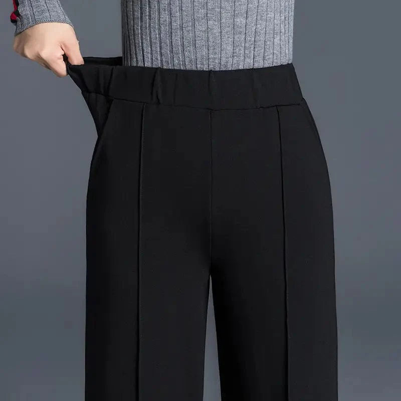 Straight Leg High Waist Trousers with Draped Pockets
