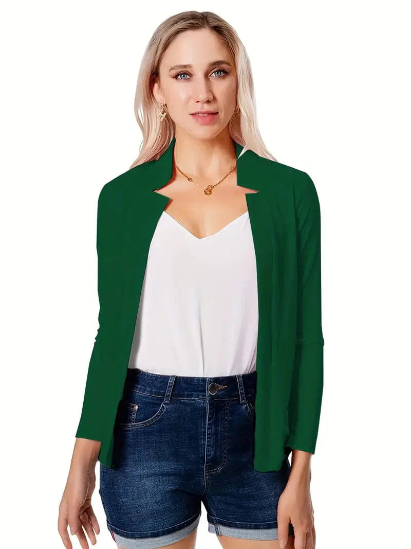 Women's Solid Open Front Blazer with Long Sleeves for Office Wear