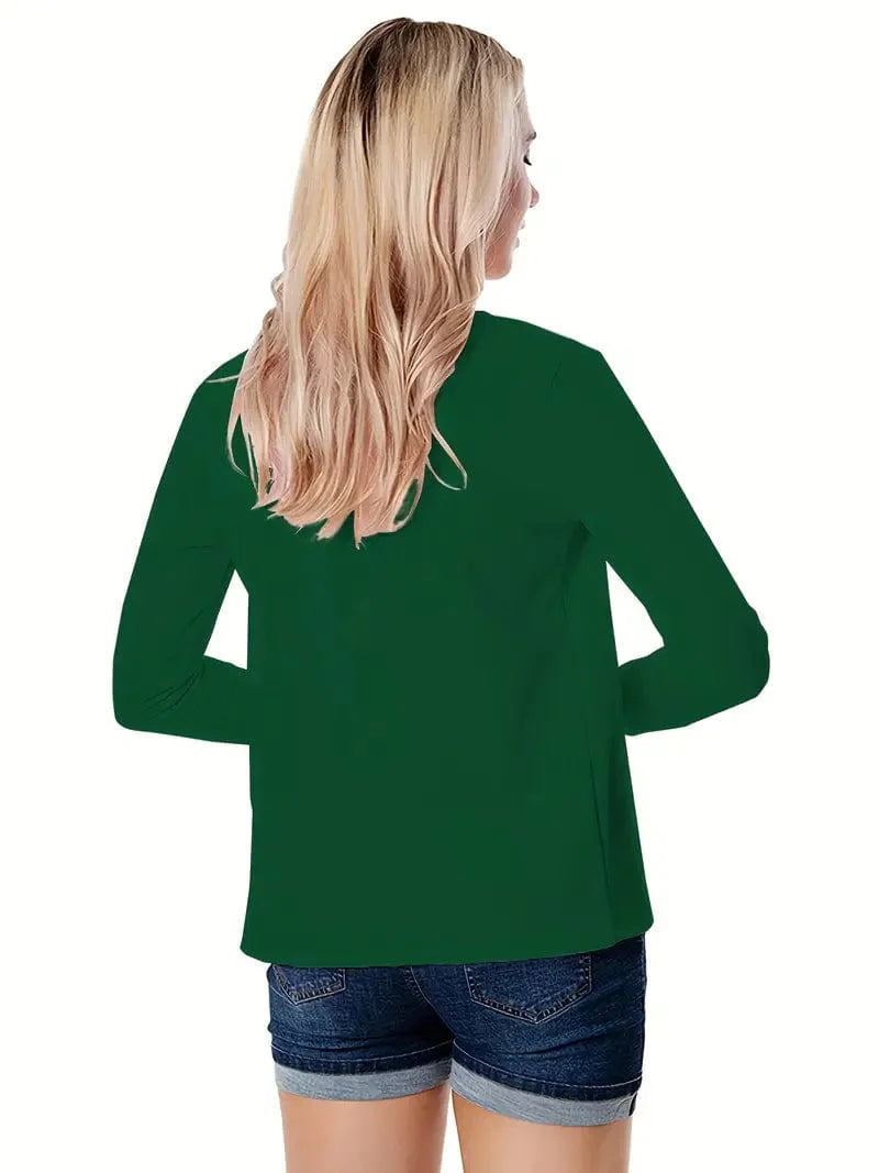 Women's Solid Open Front Blazer with Long Sleeves for Office Wear