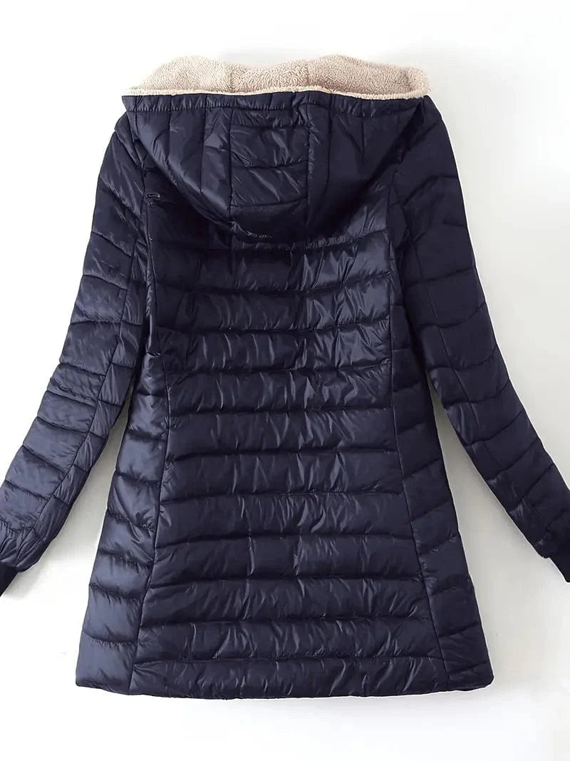 Solid Hooded Zip Up Coat for Women, Long Sleeve Winter Warm Outerwear