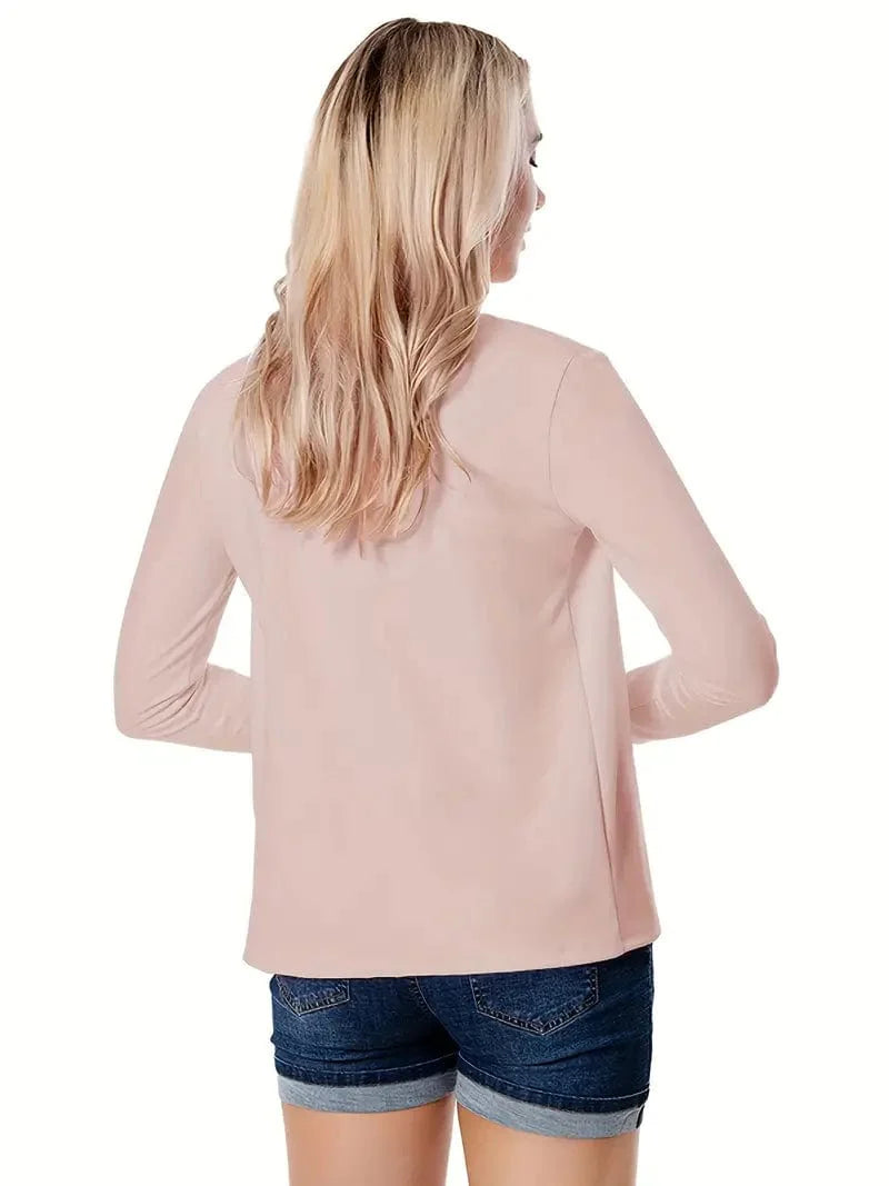 Women's Solid Open Front Blazer with Long Sleeves for Office Wear