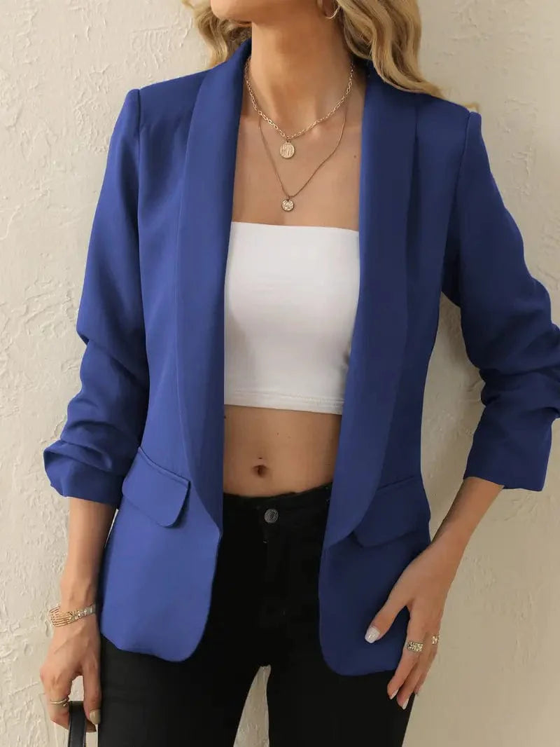 Sophisticated Long Sleeve Lapel Blazer for Women's Office Attire