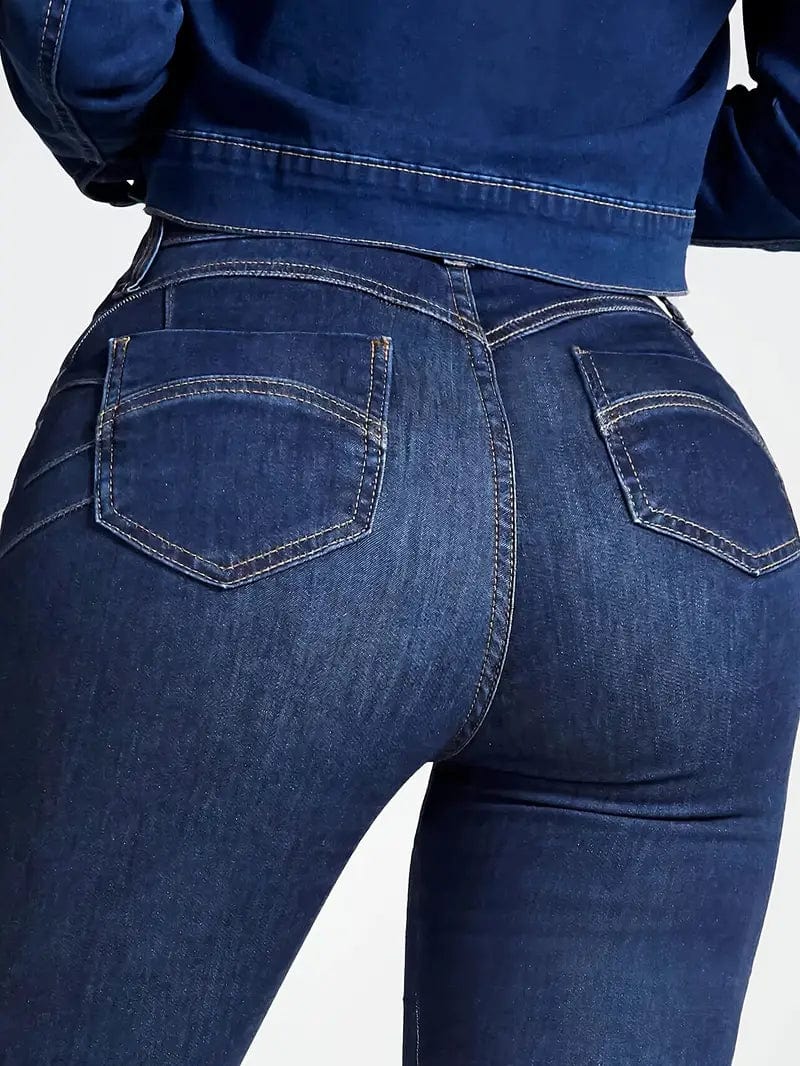Slim Fit High Waist Patchwork Denim Jeans for Women
