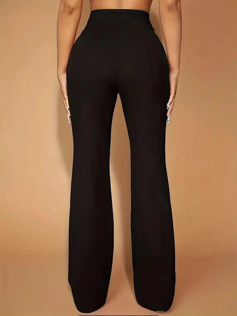 Flared High Waist Trousers, Stylish Bottoms Perfect for Spring & Autumn, Women's Apparel