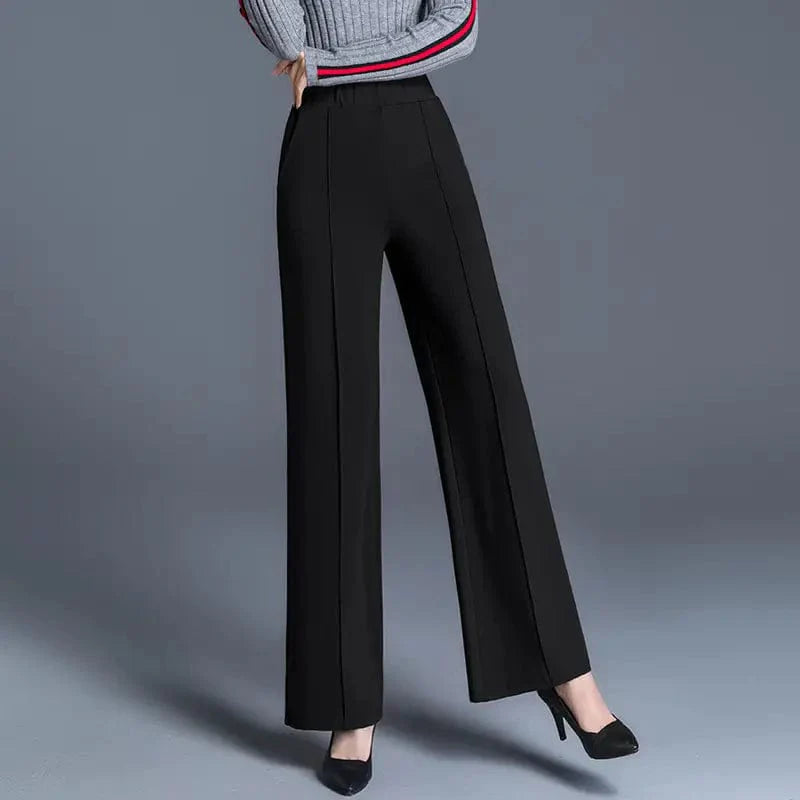 Straight Leg High Waist Trousers with Draped Pockets