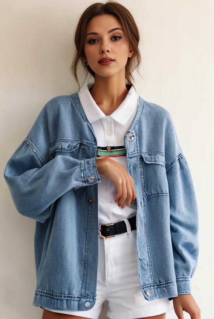denim coat with flap pockets and lapel casual women s jacket in blue 149010