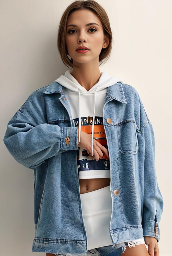 denim coat with flap pockets and lapel casual women s jacket in blue 149013