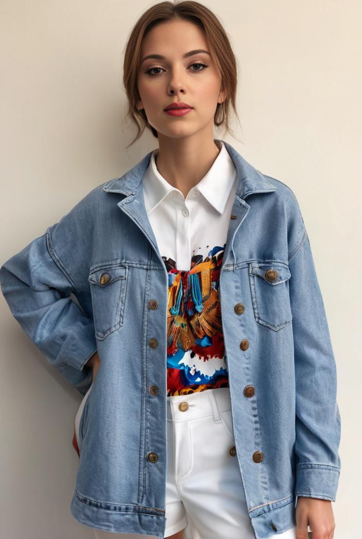 denim coat with flap pockets and lapel casual women s jacket in blue 149015
