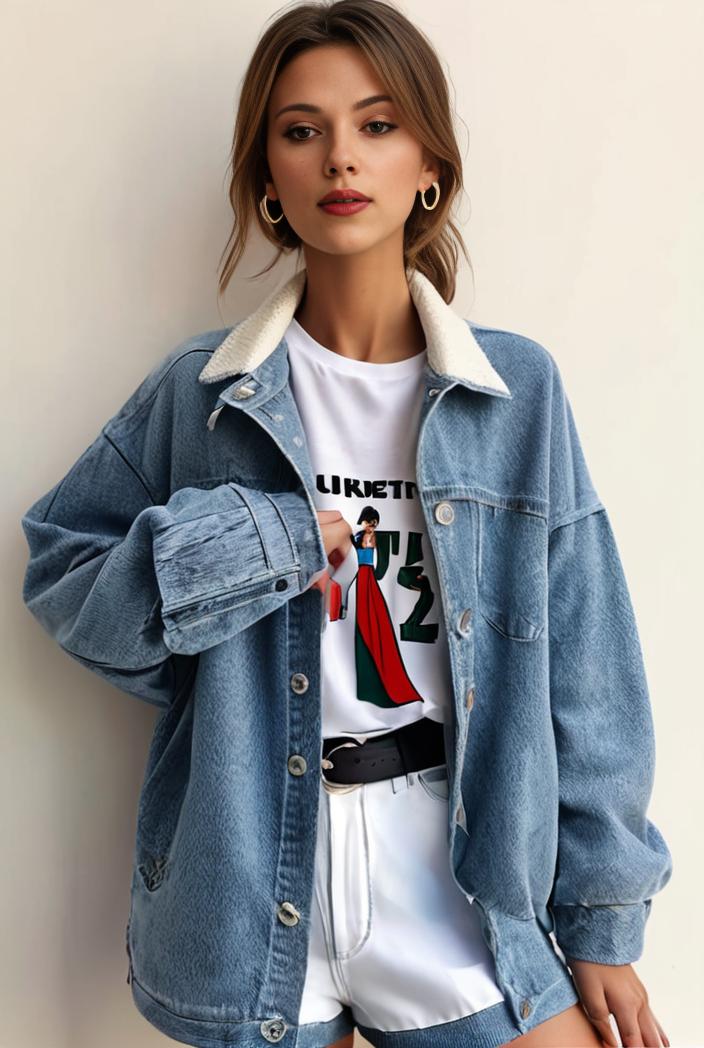 denim coat with flap pockets and lapel casual women s jacket in blue 149016