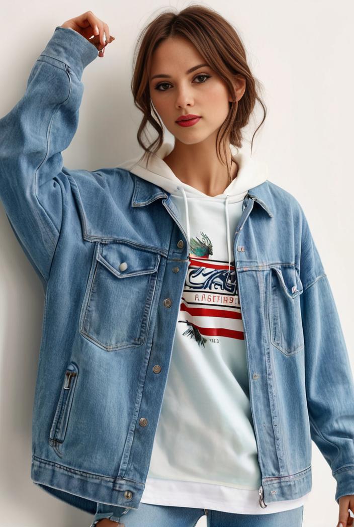 denim coat with flap pockets and lapel casual women s jacket in blue 149018