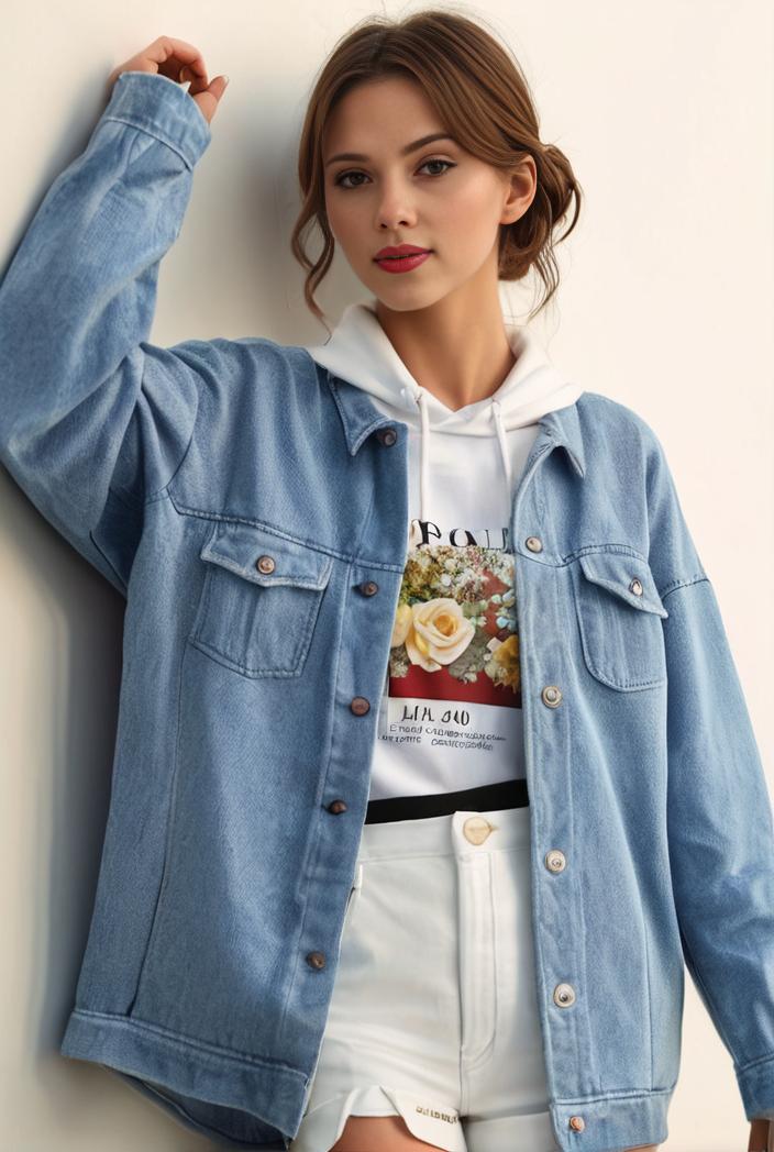 denim coat with flap pockets and lapel casual women s jacket in blue 149019