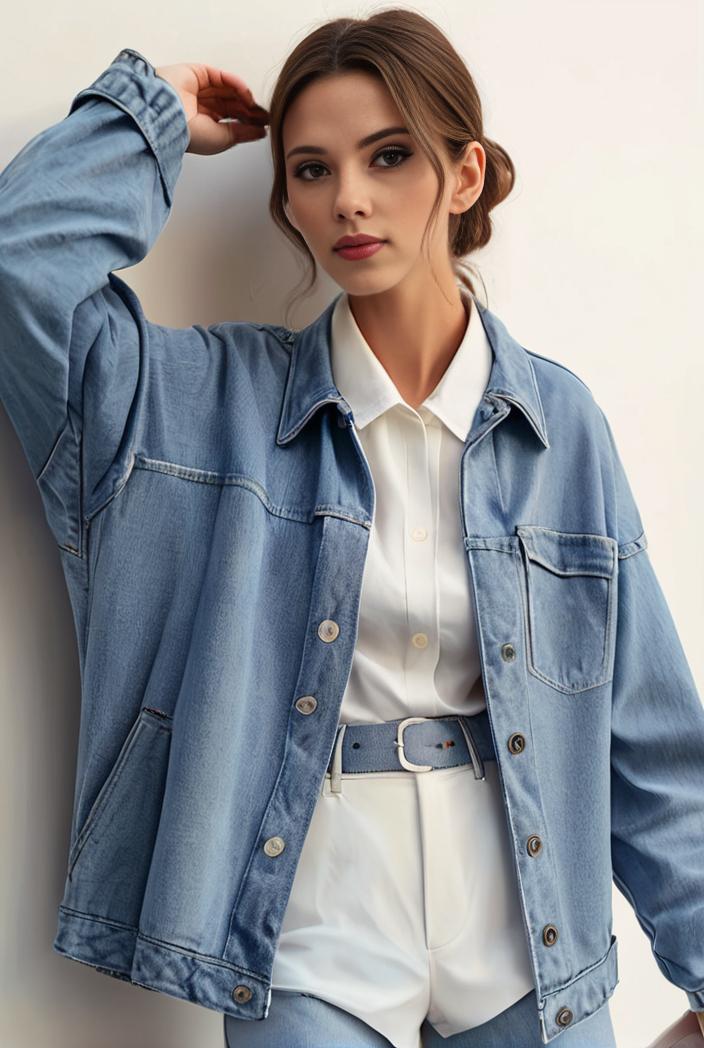 denim coat with flap pockets and lapel casual women s jacket in blue 149020