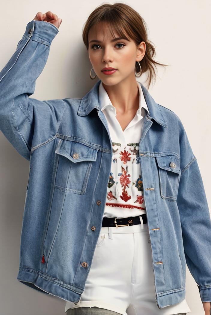 denim coat with flap pockets and lapel casual women s jacket in blue 149023