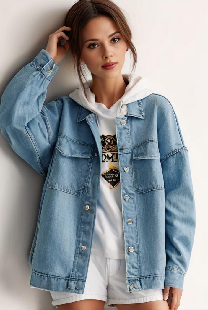 denim coat with flap pockets and lapel casual women s jacket in blue 149026
