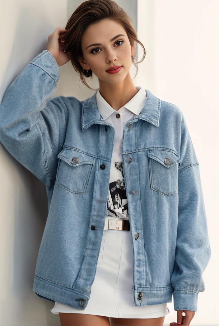 denim coat with flap pockets and lapel casual women s jacket in blue 149027