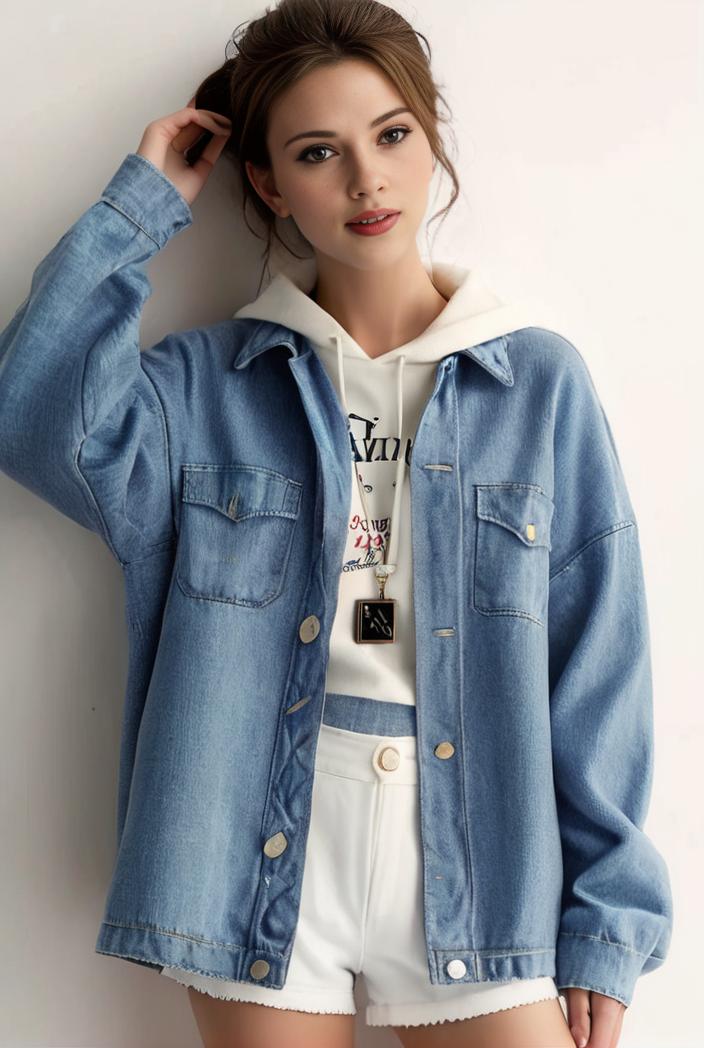 denim coat with flap pockets and lapel casual women s jacket in blue 149028