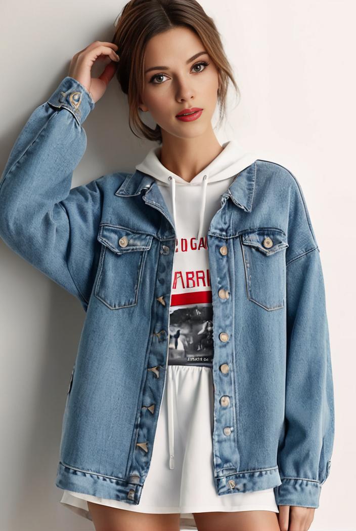 denim coat with flap pockets and lapel casual women s jacket in blue 149029