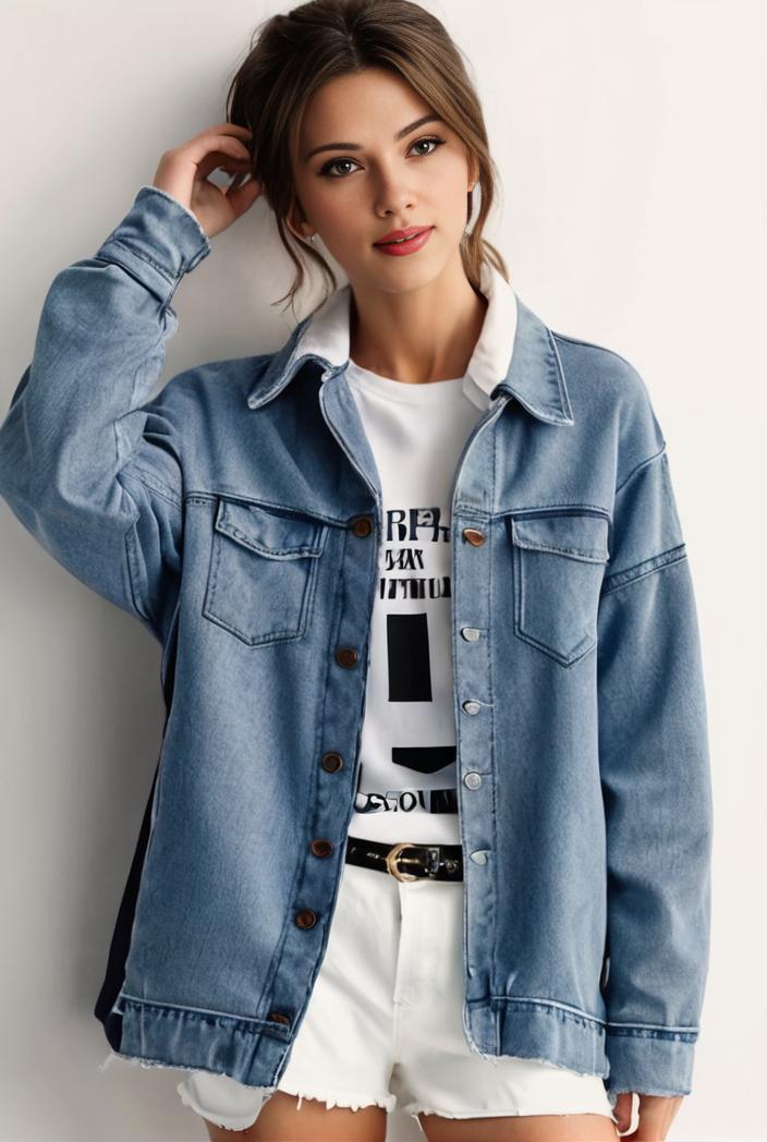 denim coat with flap pockets and lapel casual women s jacket in blue 149032