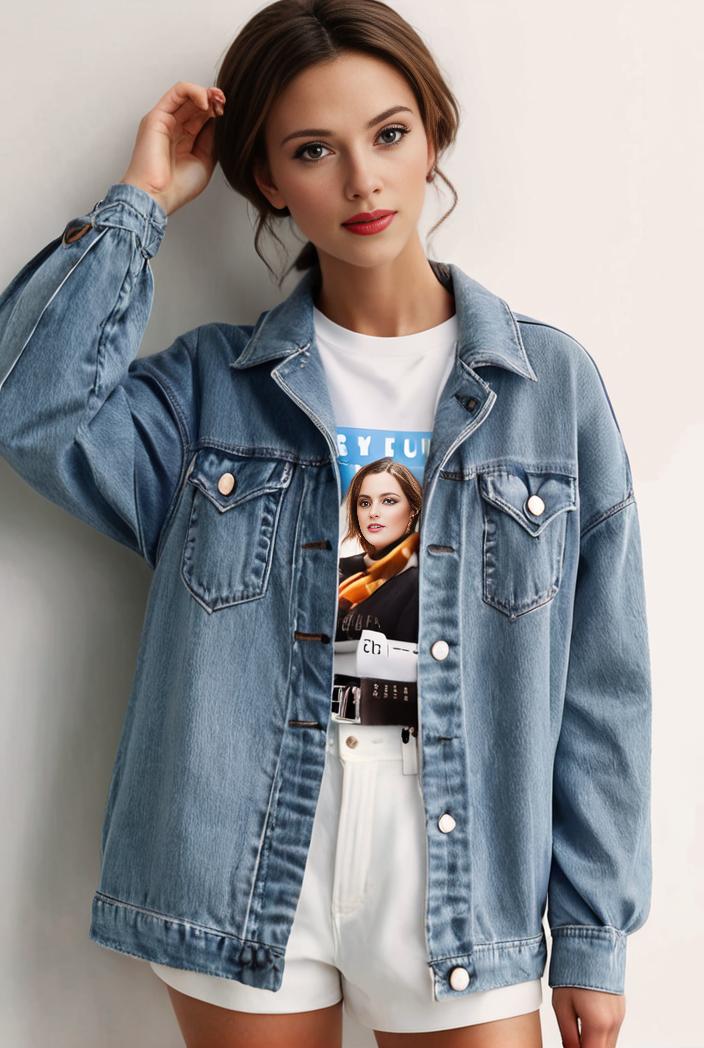 denim coat with flap pockets and lapel casual women s jacket in blue 149033