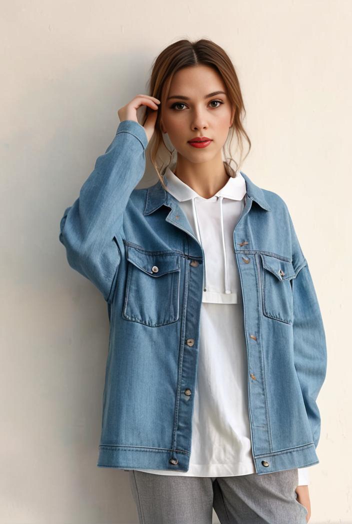 denim coat with flap pockets and lapel casual women s jacket in blue 149034