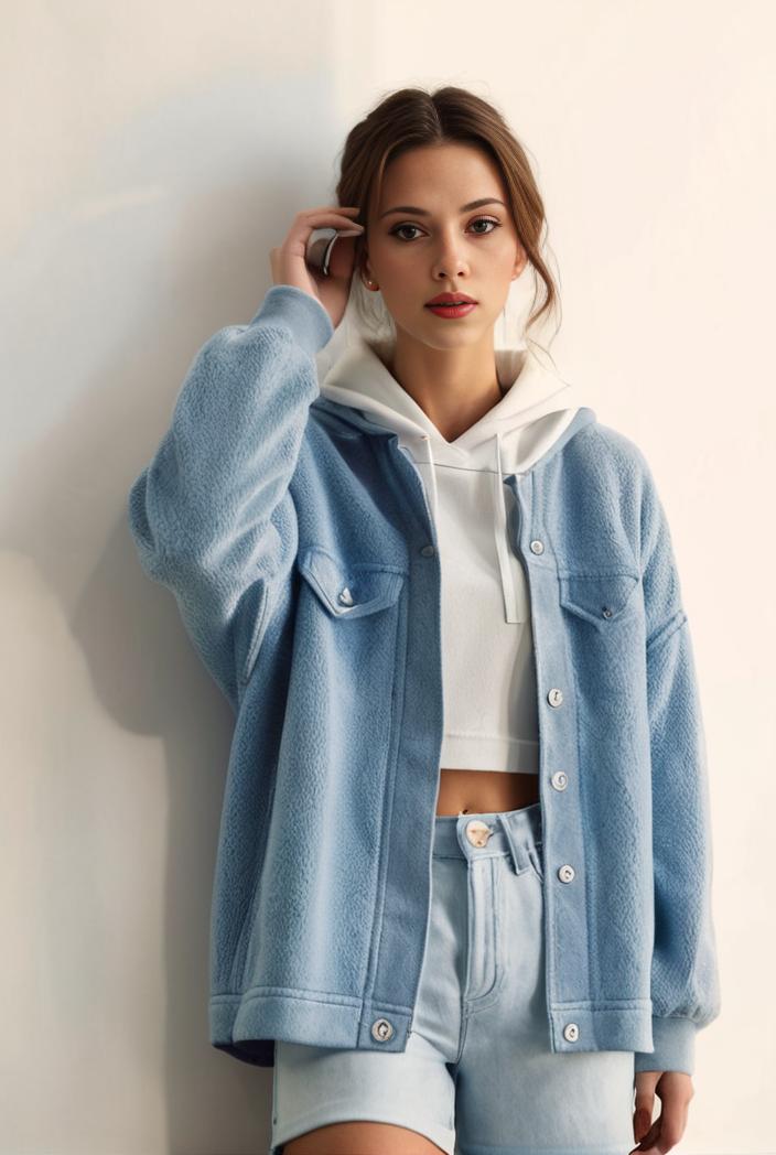 denim coat with flap pockets and lapel casual women s jacket in blue 149035