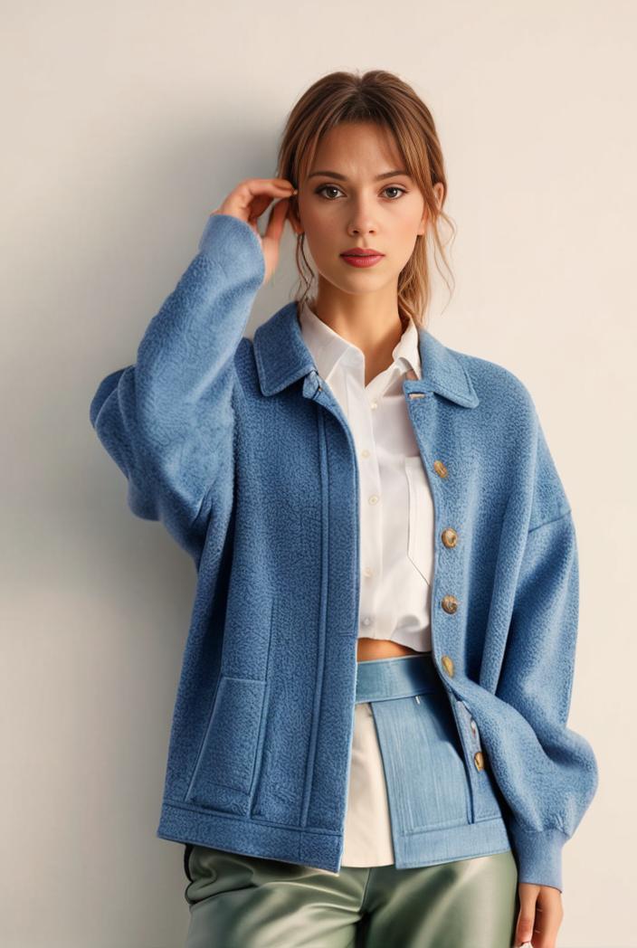 denim coat with flap pockets and lapel casual women s jacket in blue 149038