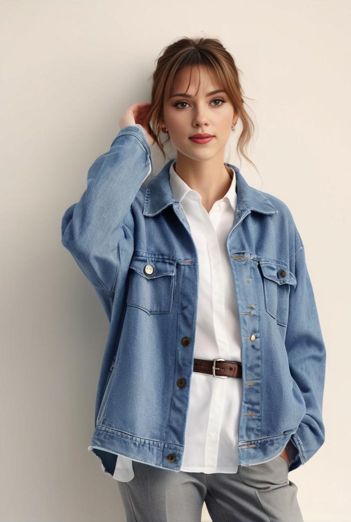 denim coat with flap pockets and lapel casual women s jacket in blue 149039