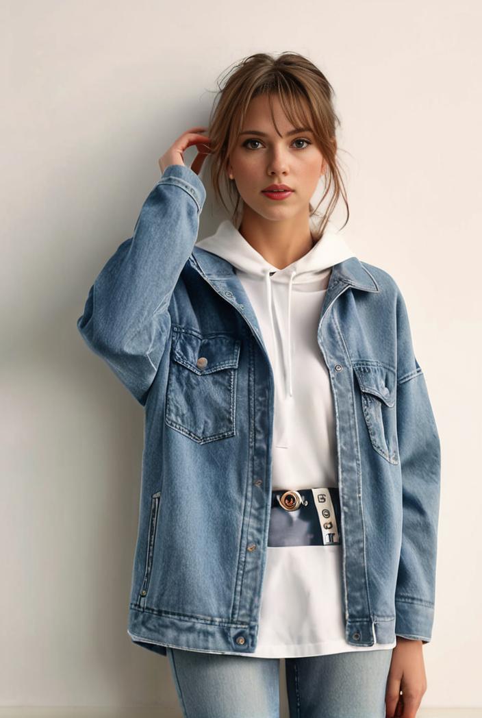 denim coat with flap pockets and lapel casual women s jacket in blue 149041