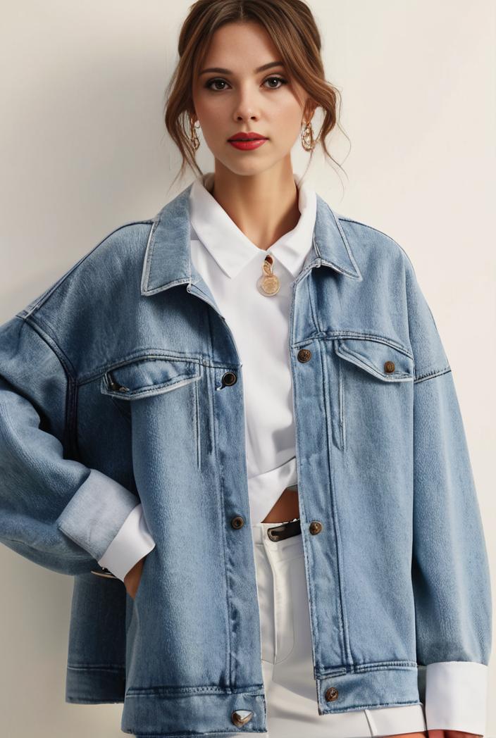 denim coat with flap pockets and lapel casual women s jacket in blue 149043