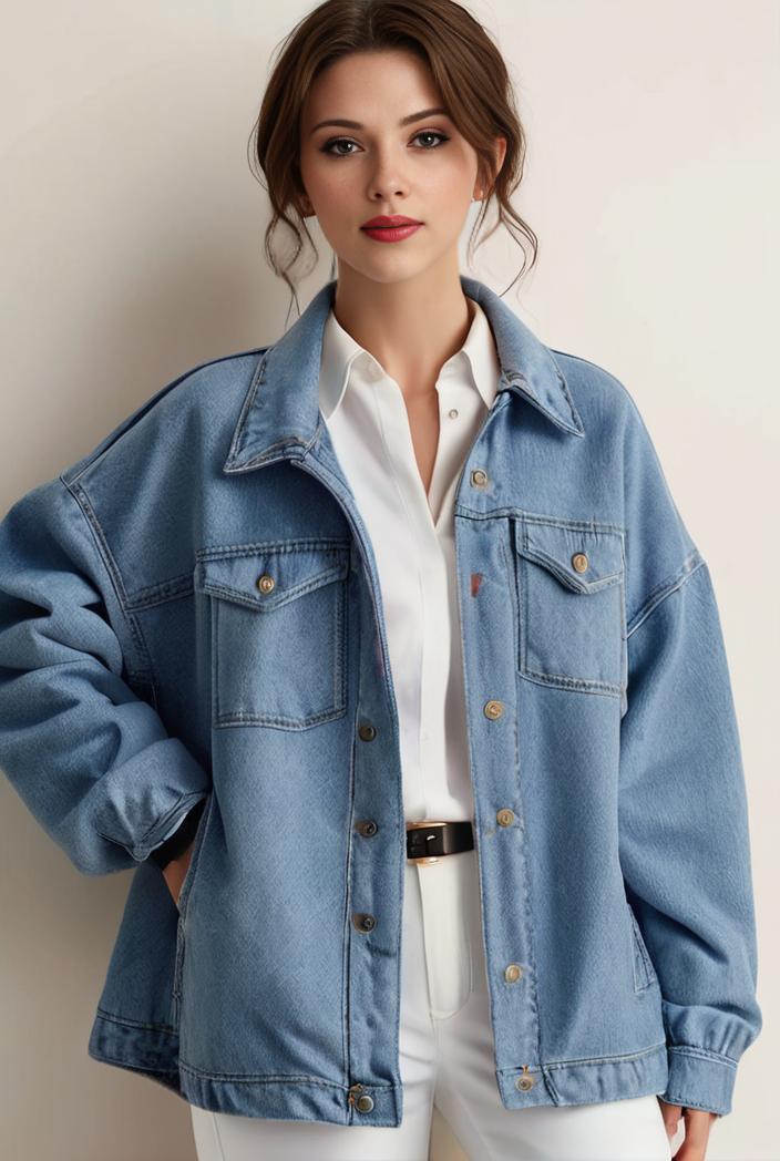denim coat with flap pockets and lapel casual women s jacket in blue 149044
