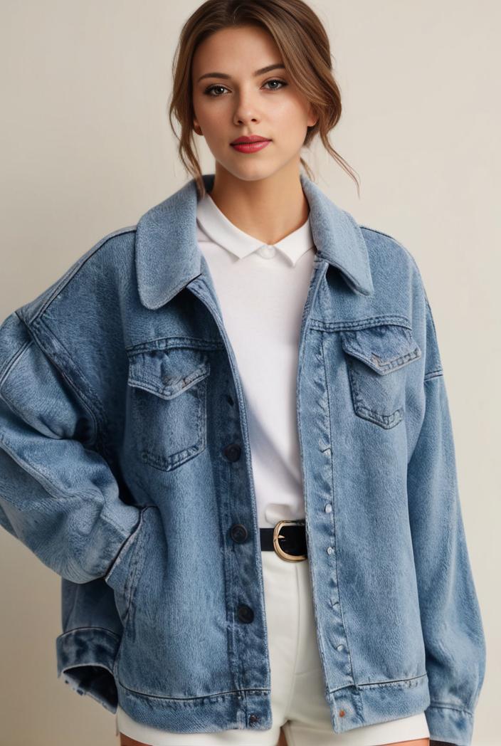 denim coat with flap pockets and lapel casual women s jacket in blue 149046