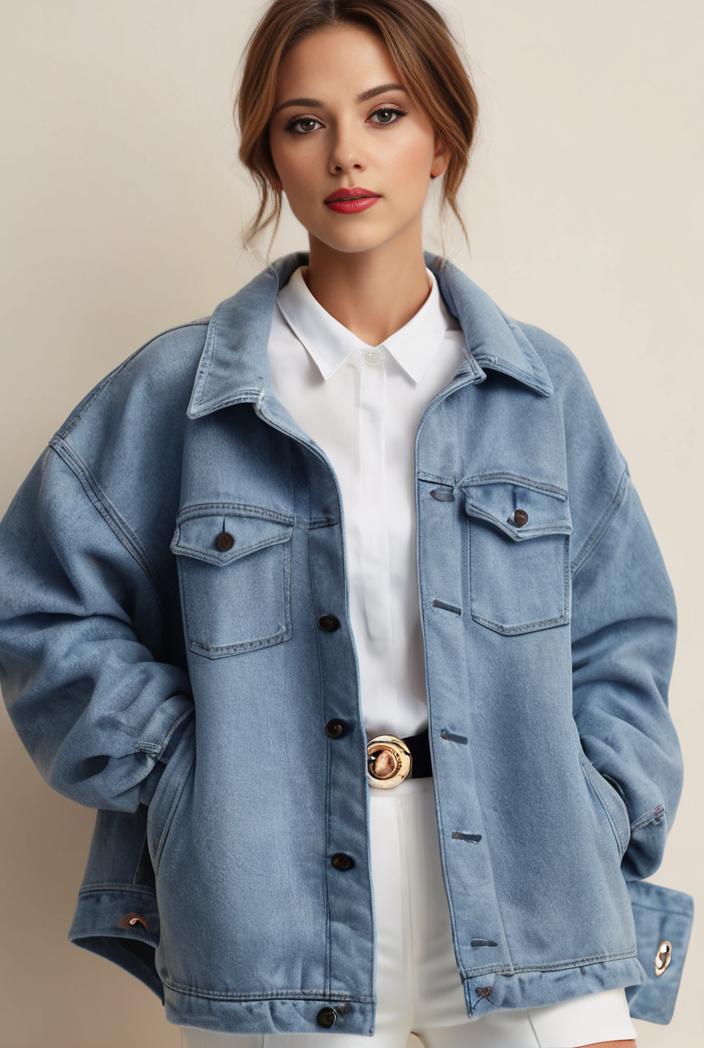 denim coat with flap pockets and lapel casual women s jacket in blue 149047