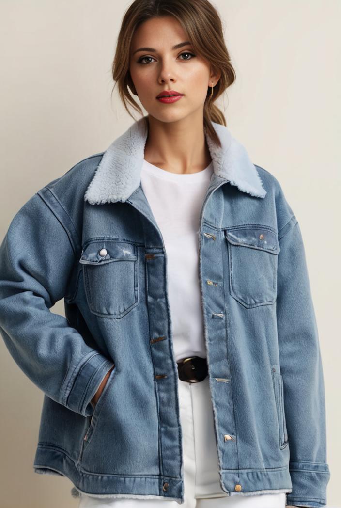 denim coat with flap pockets and lapel casual women s jacket in blue 149048
