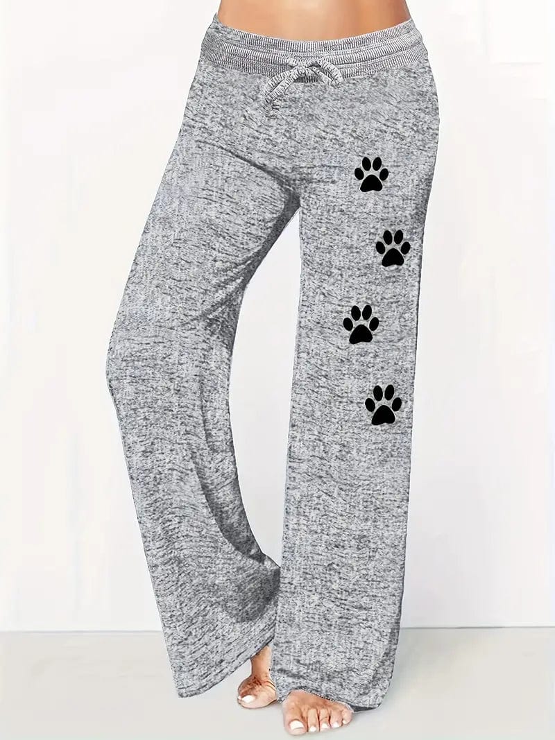 Paw Print Drawstring Loose Pants, Comfy Women's Trousers