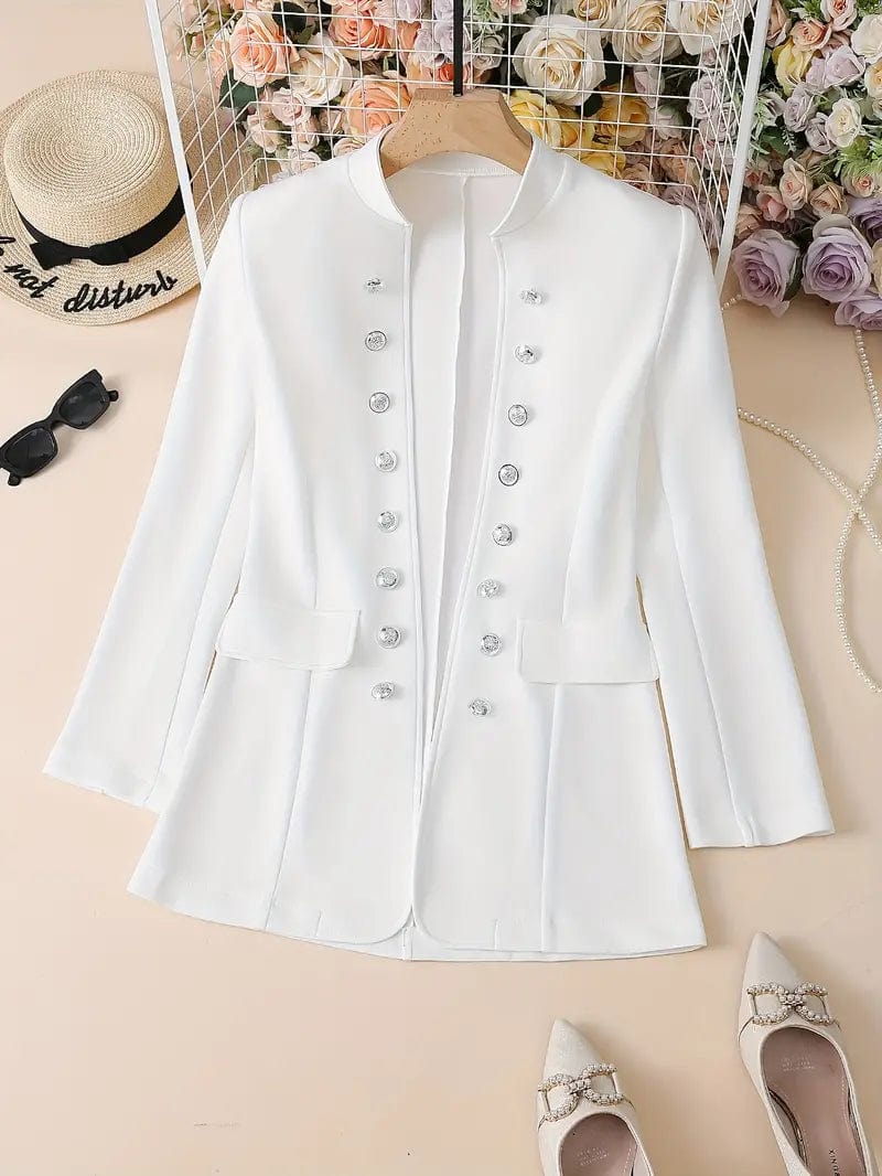 Solid Button Front Jacket - Stylish Open Front Long Sleeve Outerwear for Women