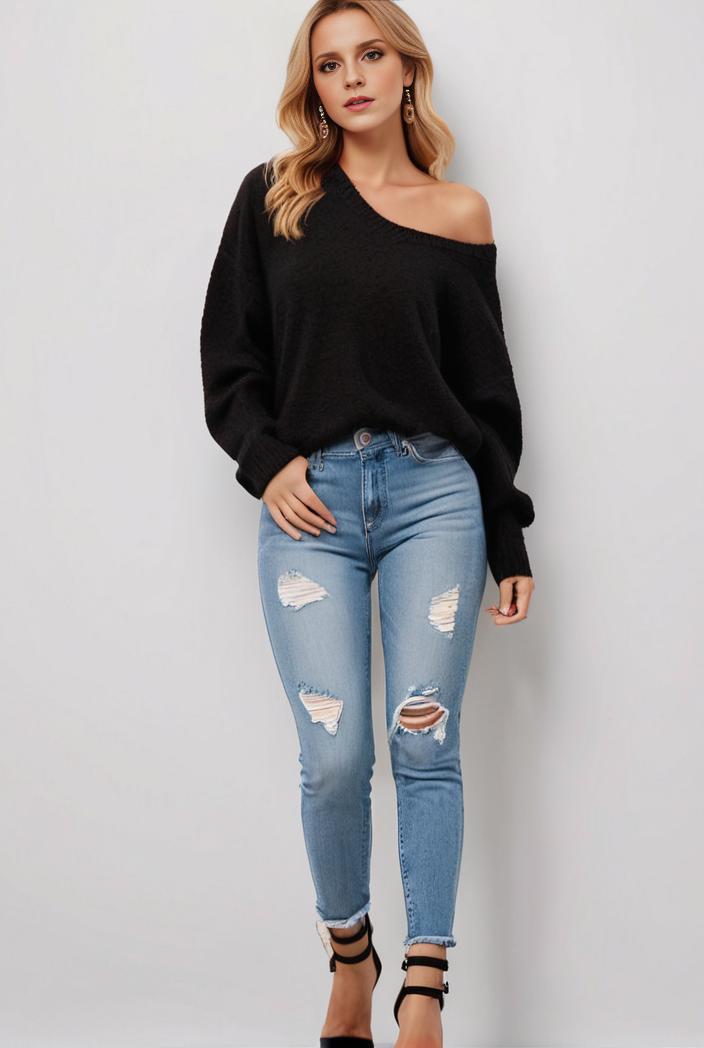 curvy high waist ripped raw hem cropped skinny denim jeans 114385