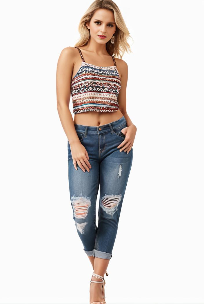 curvy high waist ripped raw hem cropped skinny denim jeans 114406