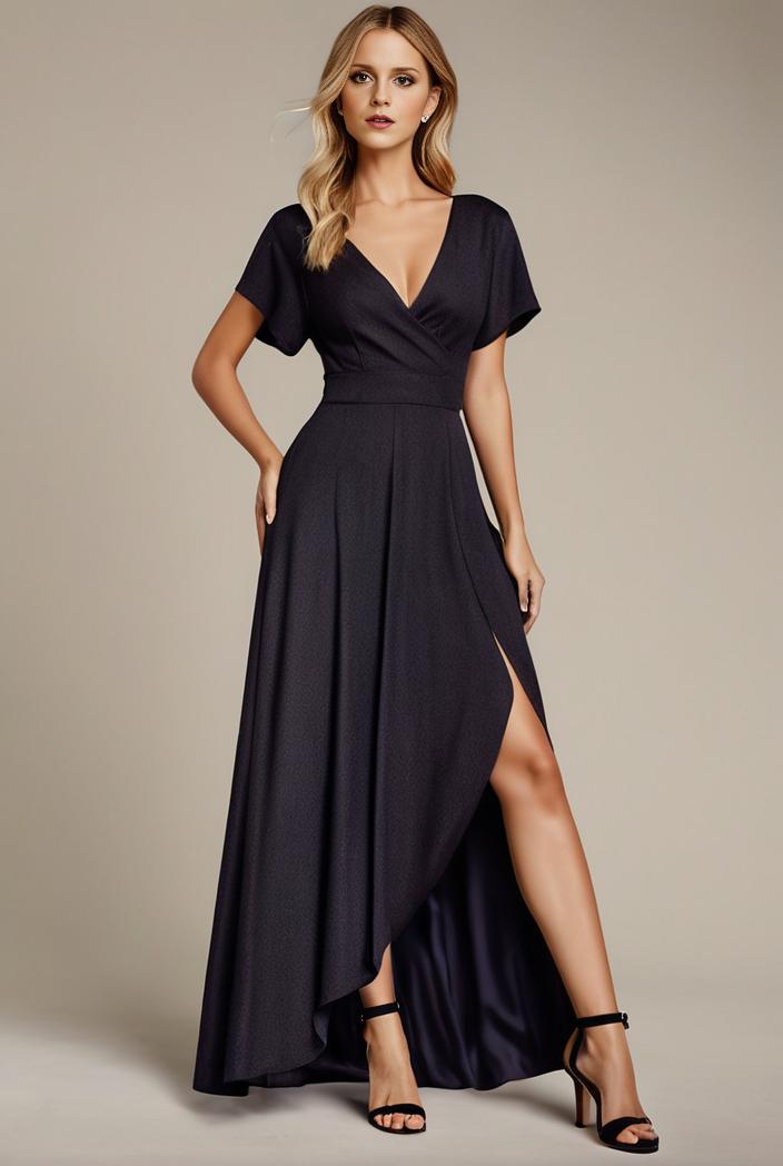 glitter high low front side slit ruffled v neck evening dress 123297