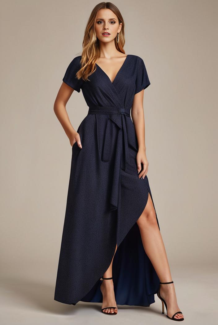 glitter high low front side slit ruffled v neck evening dress 123304