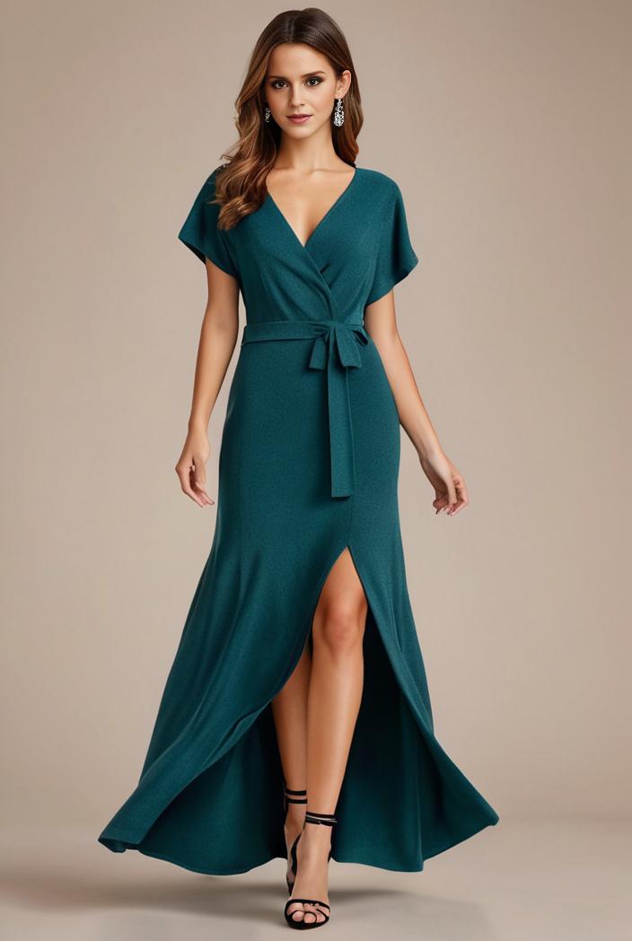 glitter high low front side slit ruffled v neck evening dress 123311