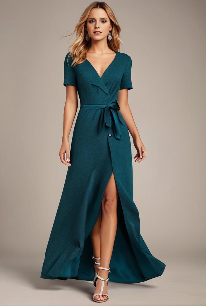 glitter high low front side slit ruffled v neck evening dress 123313