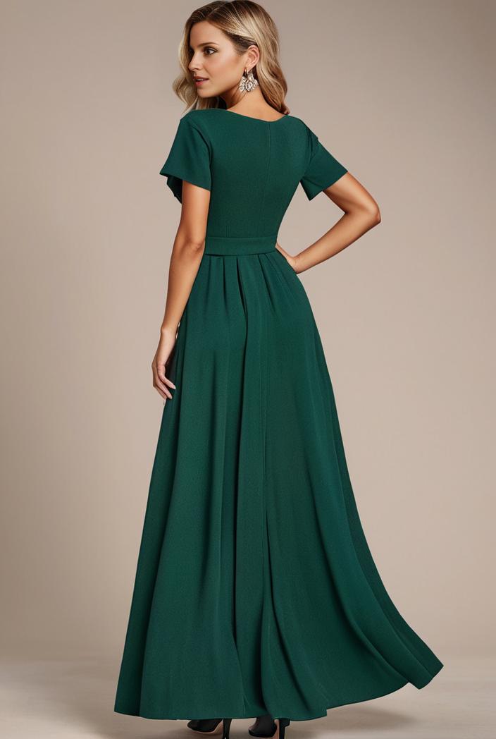 glitter high low front side slit ruffled v neck evening dress 123314